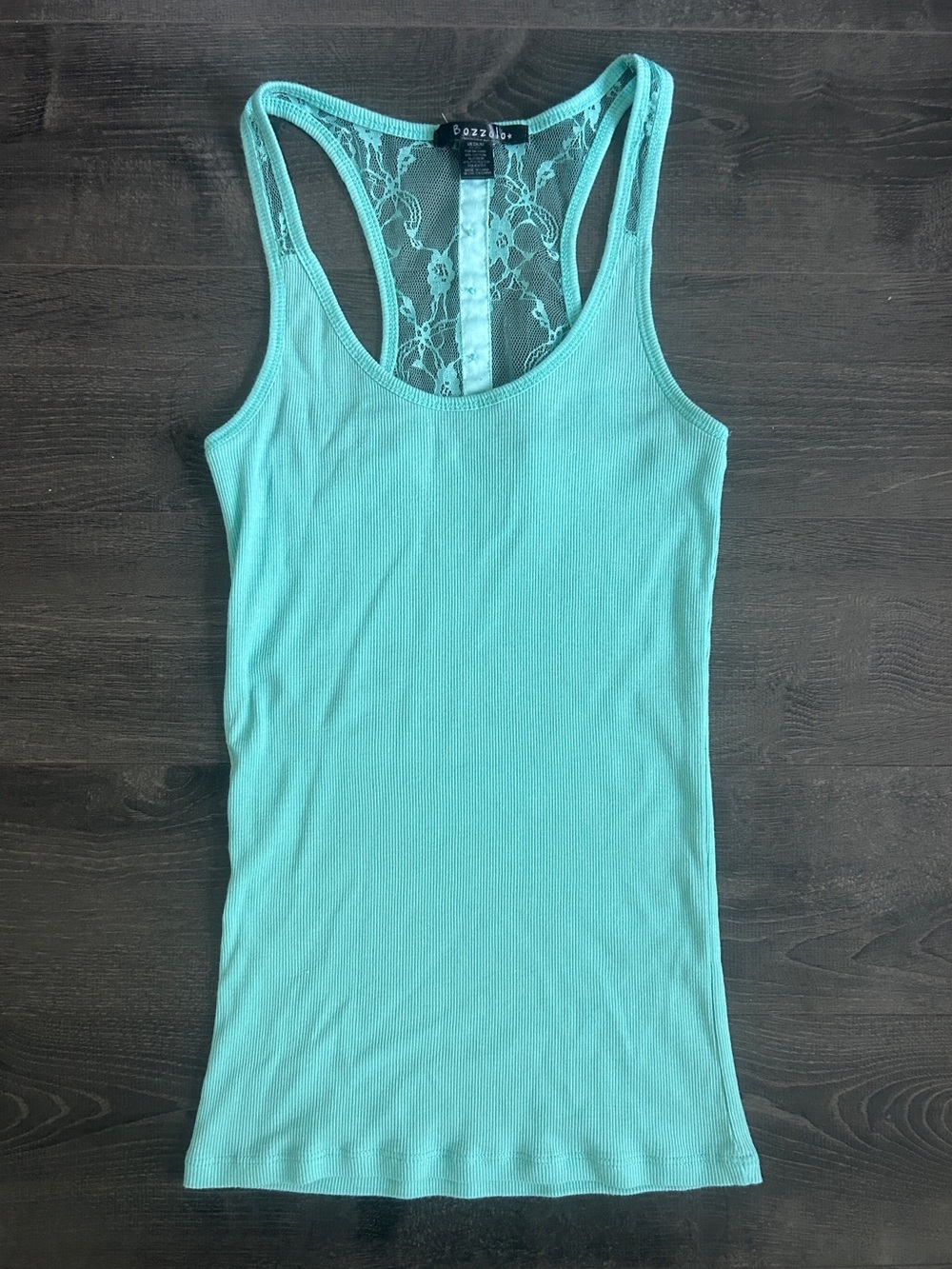 Bozzolo Vintage Y2K Turquoise Ribbed Lace Racerback Tank Top Slim Fit Size S/M